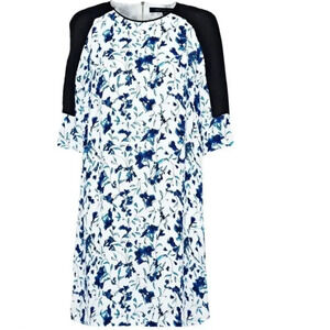 French Connection Dress White and Blue Floral Elbow Sleeve Shift Size 4